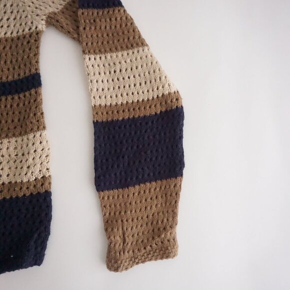 Vintage Christopher & Banks Navy Taupe Cotton Blend Button Cardigan Sweater M - Picture 4 of 9